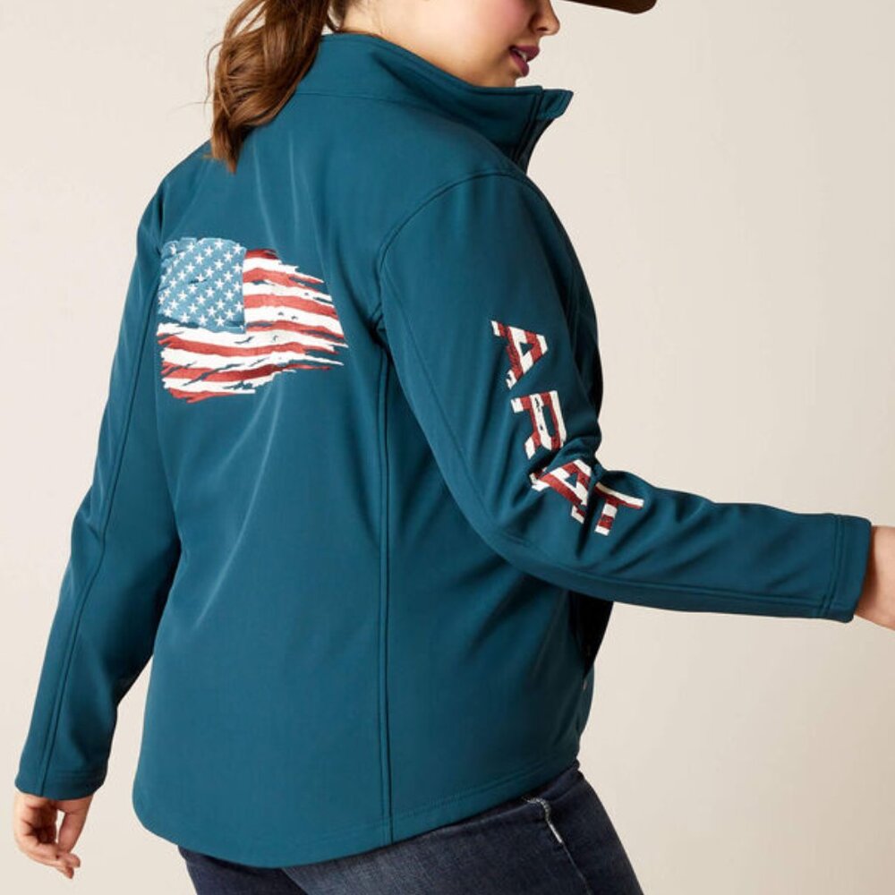 NEW NWT ARIAT TEAM PATRIOT SOFTSHELL JACKET STRETCH MICROFIBER FLAG EMBROIDERY M